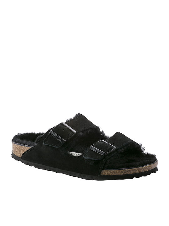 Birkenstock Arizona Shearling Anatomical Leather Slippers Black