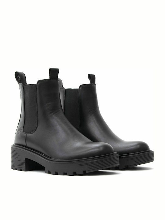Ramone Beatles Leather Women's Chelsea Boots with Medium Heel Black