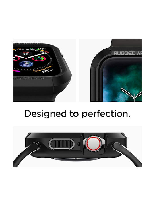 Spigen Rugged Armor Silicone Case in Black color for Apple Watch 44mm