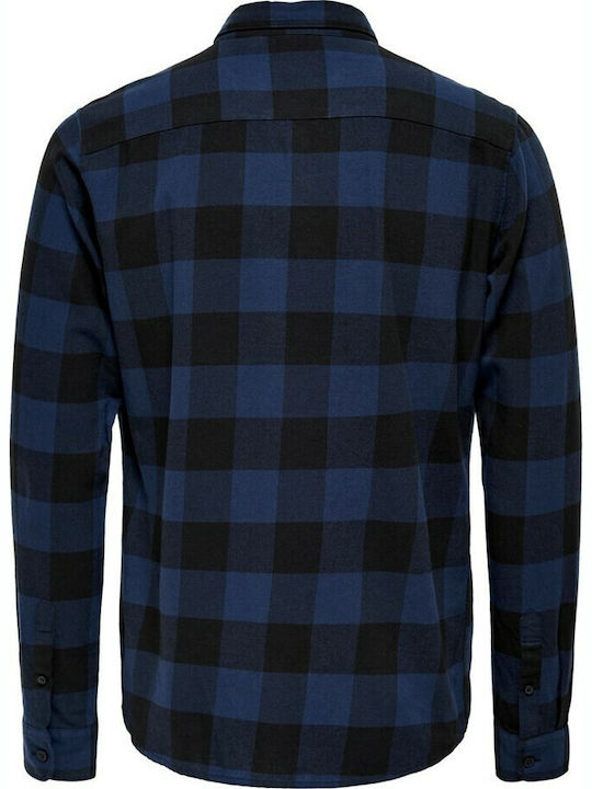 Long-sleeved Cotton Shirt Checked Dress Blues