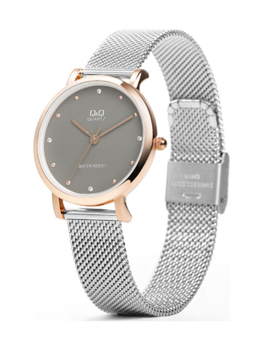 Q&Q Uhr mit Silber Metallarmband