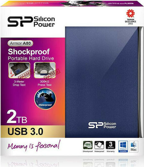 Silicon Power Armor A80 USB 3.2 External 2.5" HDD 2TB Blue