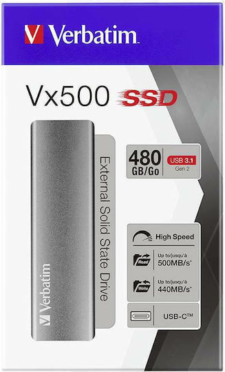 Verbatim Vx500 USB 3.1 / USB-C Εξωτερικός SSD 480GB M.2 Ασημί