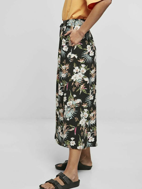 High-waisted Midi Skirt Floral Black