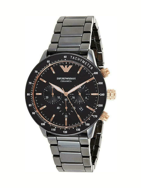 Emporio Armani Ceramic Men's Watch 43mm Chronograph Battery with Black Ceramic Bracelet