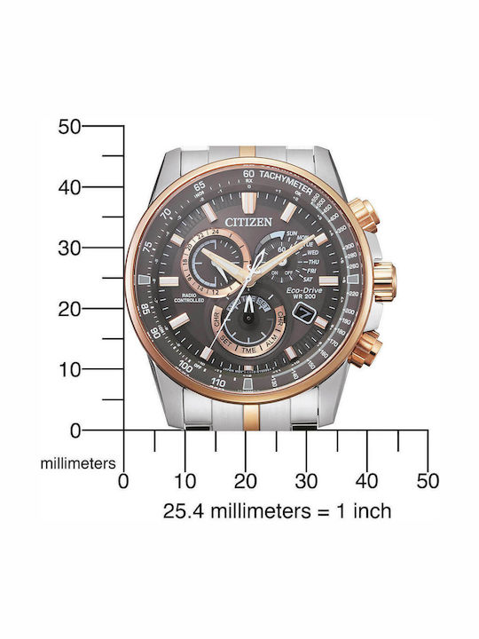 Citizen Ανδρικό Ρολόι 43mm Χρονογράφος Μπαταρίας με Μεταλλικό Μπρασελέ