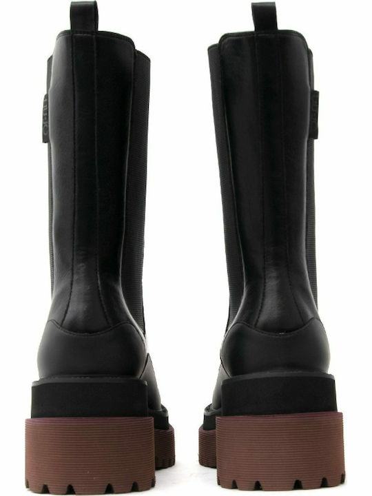 Purple 10 Leather Women's Chelsea Boots with Medium Heel Black