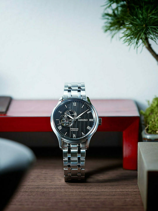 Seiko Presage Basic Line Ανδρικό Ρολόι 41mm Αυτόματο με Ασημί Μεταλλικό Μπρασελέ