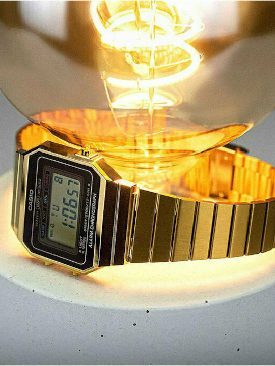 Casio Vintage Iconic Digital Men's Watch 37.4mm Chronograph Battery with Gold Metal Bracelet