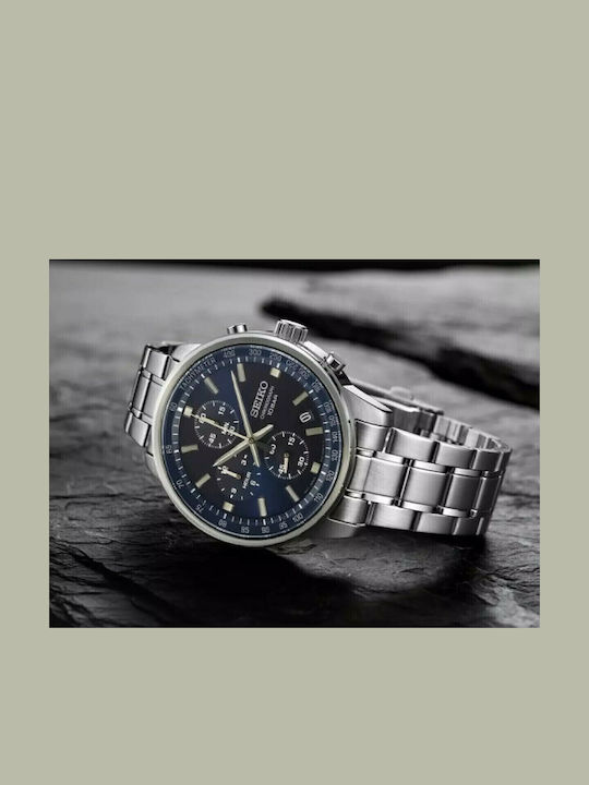 Seiko Conceptual Series Ανδρικό Ρολόι 41.5mm Χρονογράφος Μπαταρίας με Ασημί Μεταλλικό Μπρασελέ