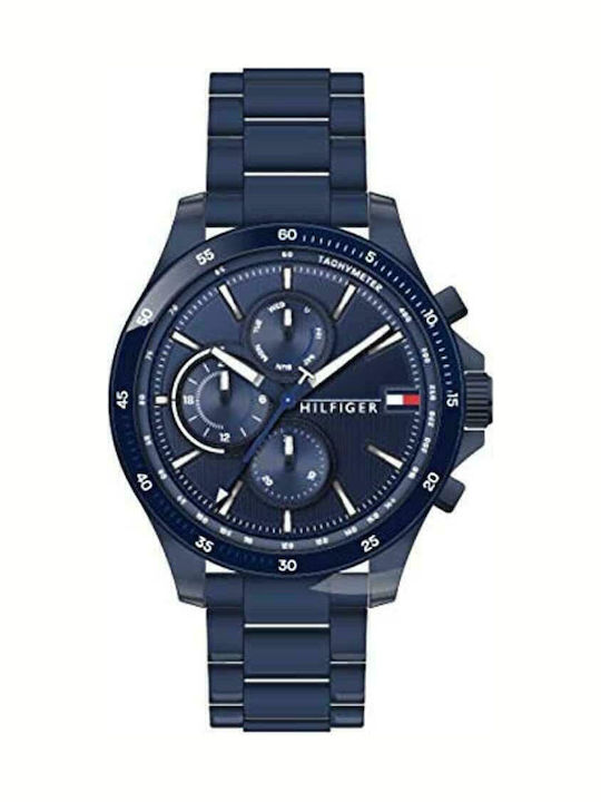 Tommy Hilfiger Bank Men's Watch 44mm Battery with Blue Metal Bracelet