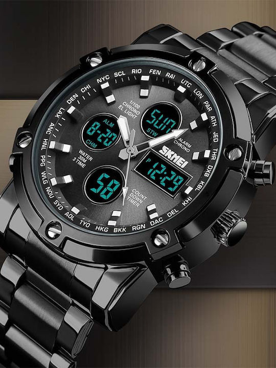 Skmei 1389 Herrenuhr 48mm Chronograph Batterie mit Schwarz Metallarmband