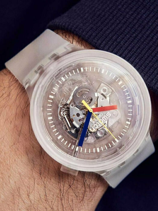 Swatch Big Bold Ceas Barbati 47mm cu Cauciuc Albă ιbrat