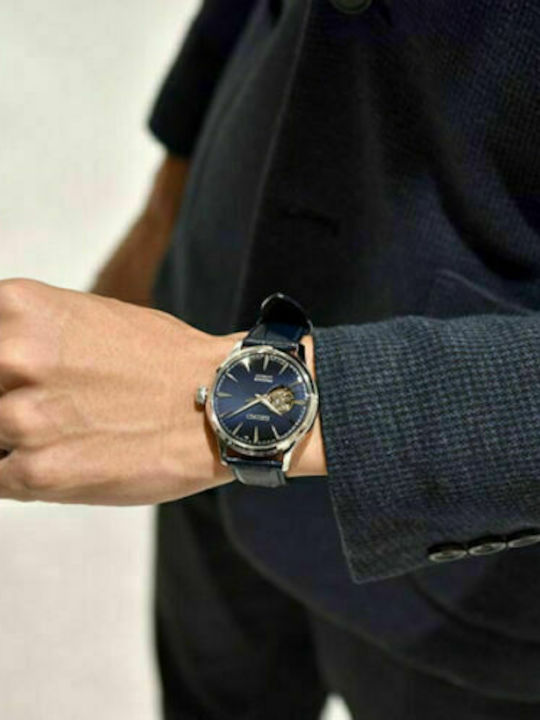 Seiko Presage Basic Line Herrenuhr 40.5mm Automatisch mit Blau Lederarmband