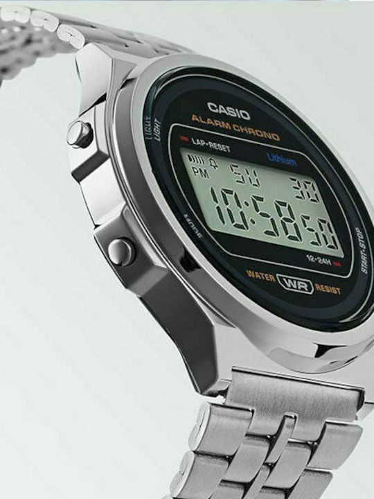 Casio Vintage Round Ψηφιακό Ανδρικό Ρολόι 36.6mm Μπαταρίας με Ασημί Μεταλλικό Μπρασελέ