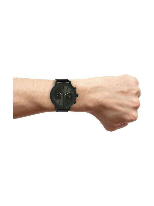 Oozoo Watch Chronograph Battery with Black Leather Strap