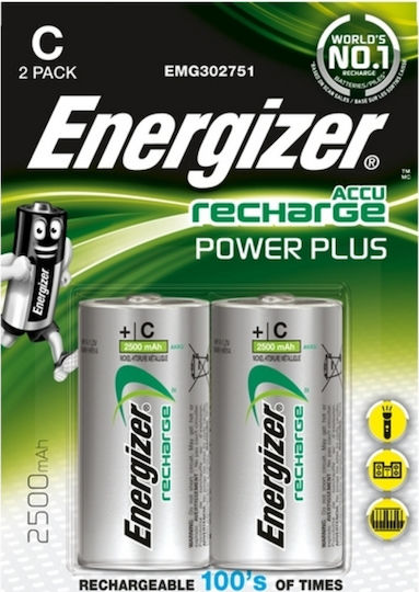 Energizer Power Plus Επαναφορτιζόμενες Μπαταρίες C Ni-MH 2500mAh 1.2V 2τμχ