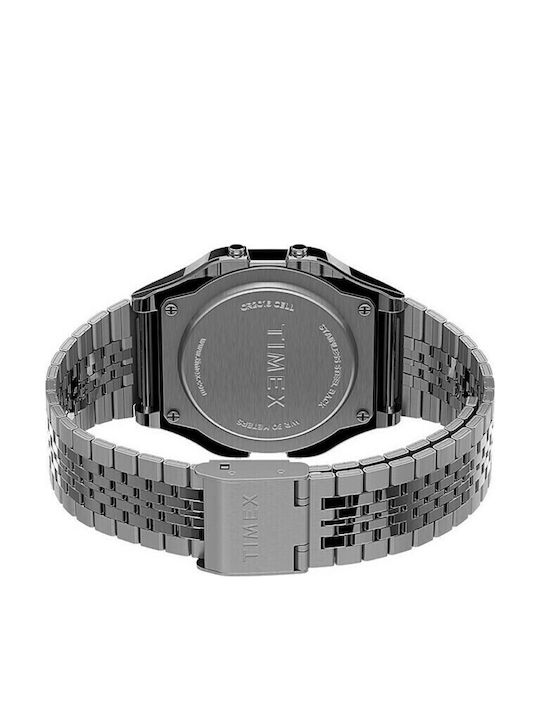 Timex T80 Digital Men's Watch 34mm Chronograph Battery with Silver Metal Bracelet
