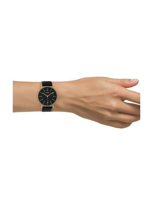 Oozoo Timepieces Watch with Black Leather Strap