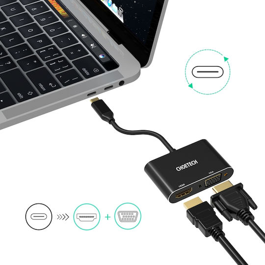 Choetech Convertor USB-C Masculin la HDMI / VGA Feminin 1 Bucată HUB-M17