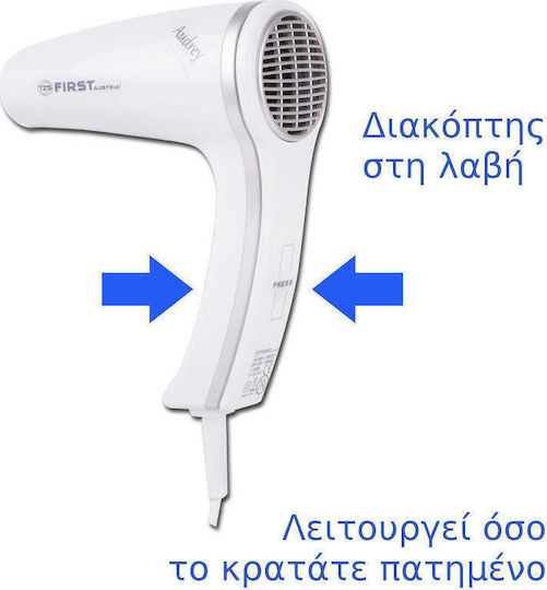 First Austria Audrey White Hotel Hair Dryer 1.2kW with Spiral Cable up to 2cm