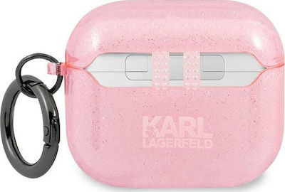 Karl Lagerfeld Glitter Karl`s Head Hülle Silikon mit Haken in Rosa Farbe für Apple AirPods 3