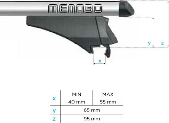 Menabo Tiger Silver 120cm. Universell für Autos mit Werksdachstangen (mit Dachträgerfüßen und Schloss) Silber