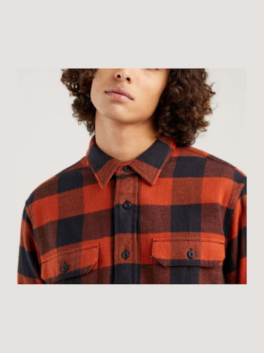 Classic Buffalo Worker Langärmelig Baumwoll Overshirt in Normale Passform Geprüft Rot