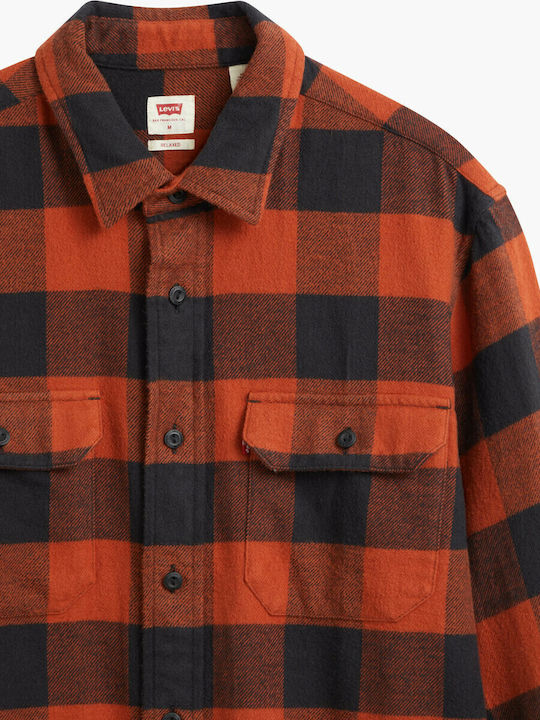 Classic Buffalo Worker Langärmelig Baumwoll Overshirt in Normale Passform Geprüft Rot