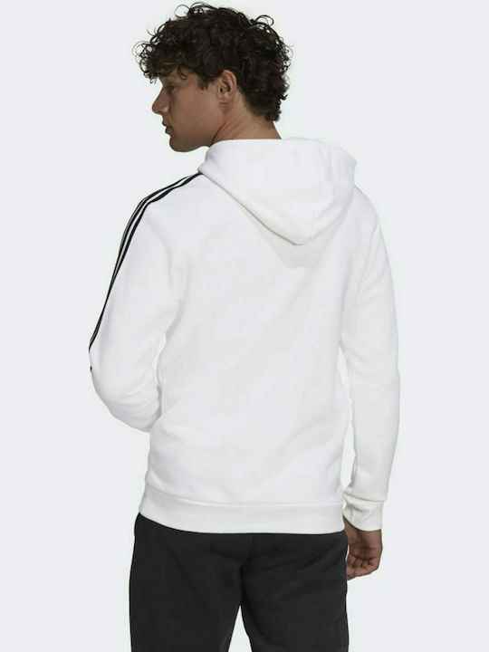 Adidas Essentials 3-Stripes Ανδρικό Φούτερ με Κουκούλα και Τσέπες Fleece Λευκό