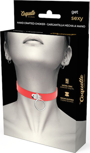 Coquette Hand Crafted Choker Fetish Halsband mit Ring Red