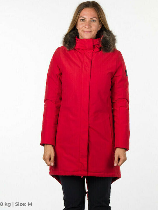 Analia Women's Long Parka Jacket Waterproof and Windproof for Winter with Hood Red