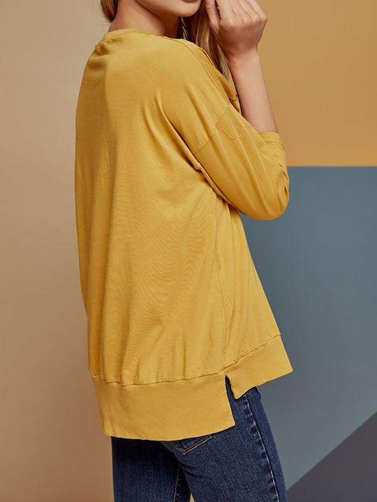 Edward Jeans Women's Blouse Cotton with 3/4 Sleeve Yellow