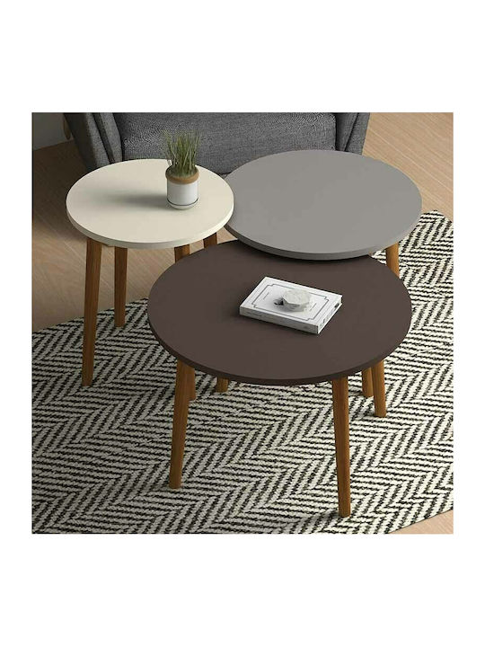 Round Coffee Table Roma Wooden Cream / Cappuccino / Coffee 3pcs L60xW60xH46cm.