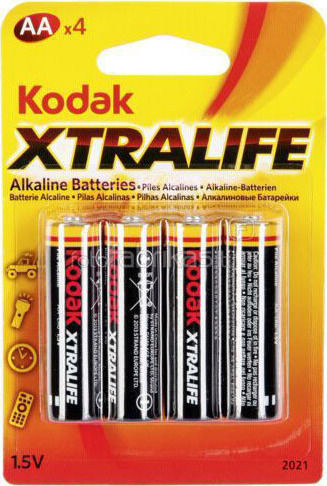 Kodak 4 Pack Alkaline Batteries AA Xtralife 1.5V