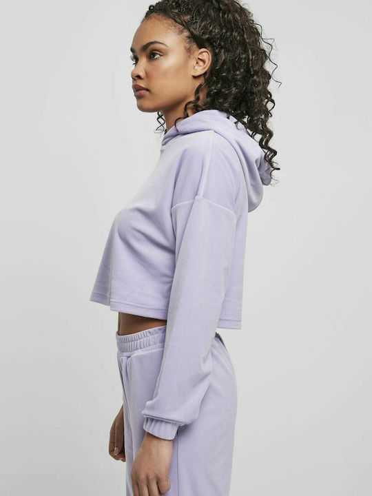 Cropped Women's Sweatshirt Velvet Hooded Purple