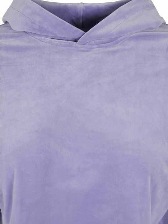Cropped Women's Sweatshirt Velvet Hooded Purple