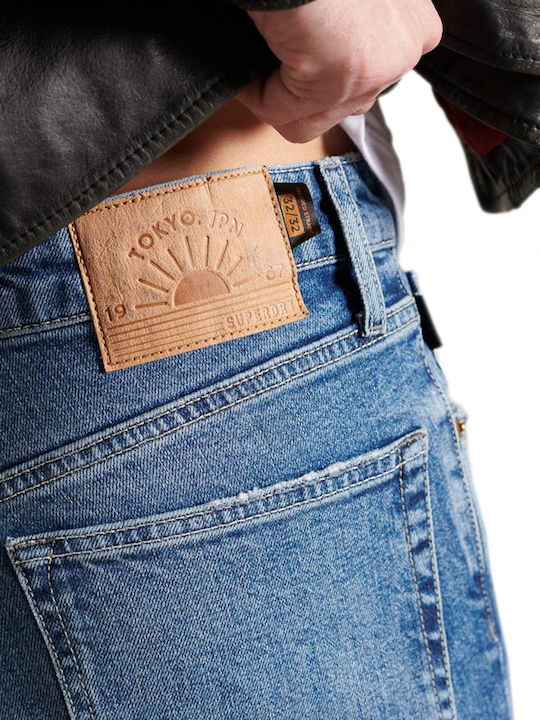 Pantaloni Jeans pentru Bărbați cu Croială Slim Straight Albastru