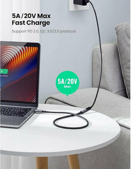 Ugreen US372 Braided USB 3.1 Video Cable USB-C male - USB-C female 100W Μαύρο 0.5m 80810