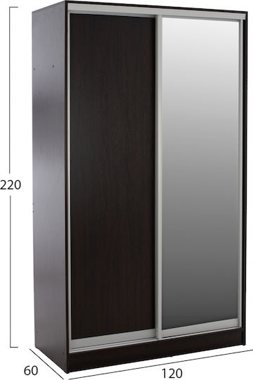 ADLER Δίφυλλη Ντουλάπα Συρόμενη με Καθρέπτη Wenge 120x60x220cm