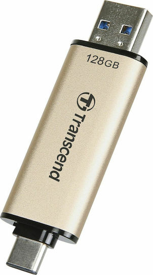 Transcend JetFlash 930C 128GB USB 3.2 Стик с връзка USB-A & USB-C Златист