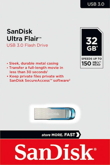 Sandisk Ultra Flair 32GB USB 3.0 Stick Blue