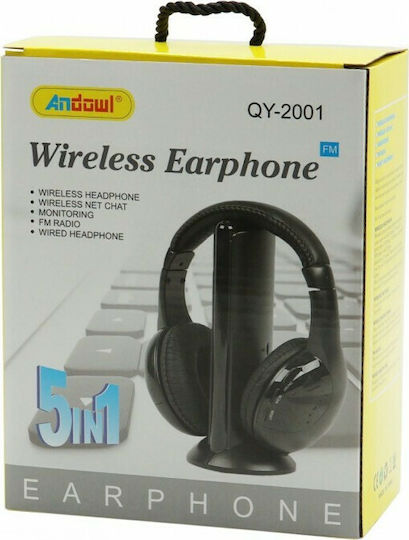 QY2001 Ασύρματα Over Ear Ακουστικά με Ραδιόφωνο Μαύρα