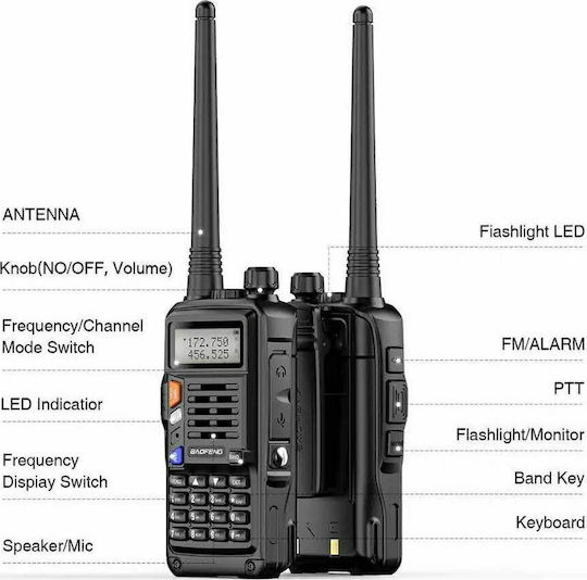 Baofeng UV-9S Transmițător Wireless UHF/VHF 5W cu Ecran Monocrom