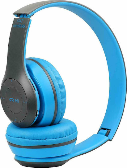 P47 Wireless BT On Ear Headphones with Radio with 6 hours of Operation Blue