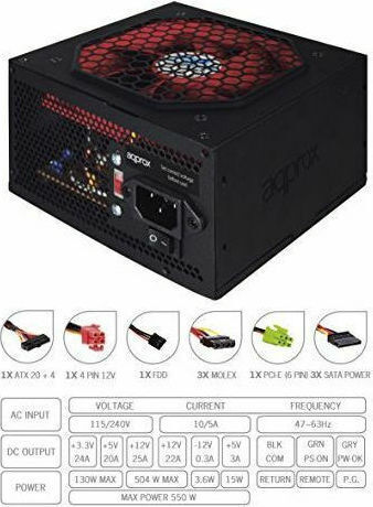 Approx S550 550W Μαύρο Τροφοδοτικό Υπολογιστή Full Wired