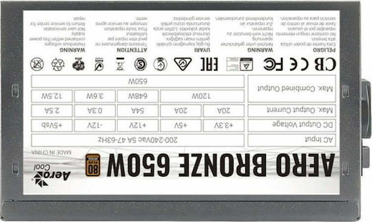 Aerocool Aero Bronze 650W Power Supply Full Wired 80 Plus Bronze