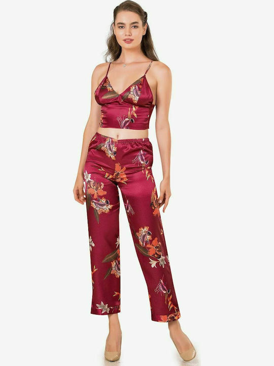 Moongirl Pentru Femei Satin Halat cu Pijamale Burgundy