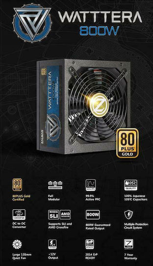 Zalman Watttera 800W Μαύρο Τροφοδοτικό Υπολογιστή Full Modular 80 Plus Gold