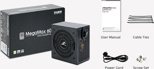 Zalman MegaMax ZM600-TXII 600W Μαύρο Τροφοδοτικό Υπολογιστή Full Wired 80 Plus Standard